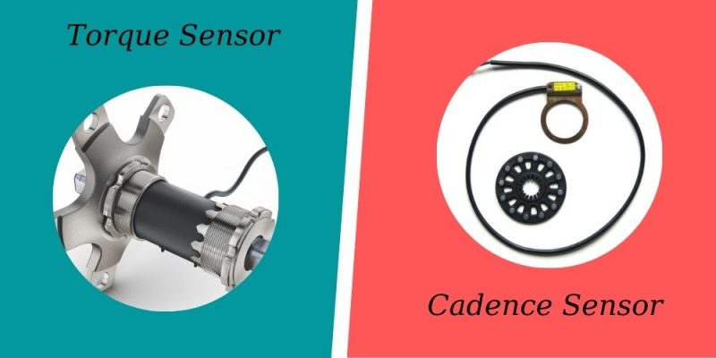 Torque sensor v Cadence sensor graphic, side by side comparison.